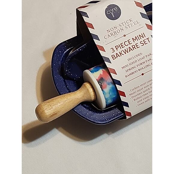 Core Kitchen 3 pc Mini Bakeware Set Loaf Pan Spring Form Pan Bamboo Rolling Pin - Picture 4 of 8